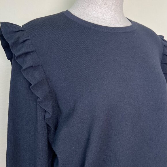ANN TAYLOR Black Long Sleeve Ruffle Shoulder Sweater Top Size Large - Picture 5 of 8